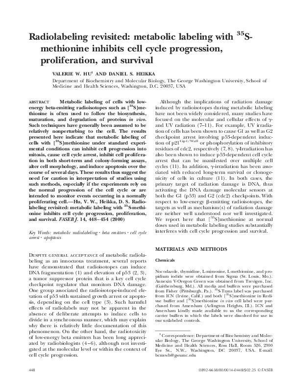 (PDF) Radiolabeling revisited: metabolic labeling with35S‐methionine ...