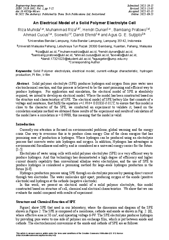 (PDF) An Electrical Model of a Solid Polymer Electrolyte Cell