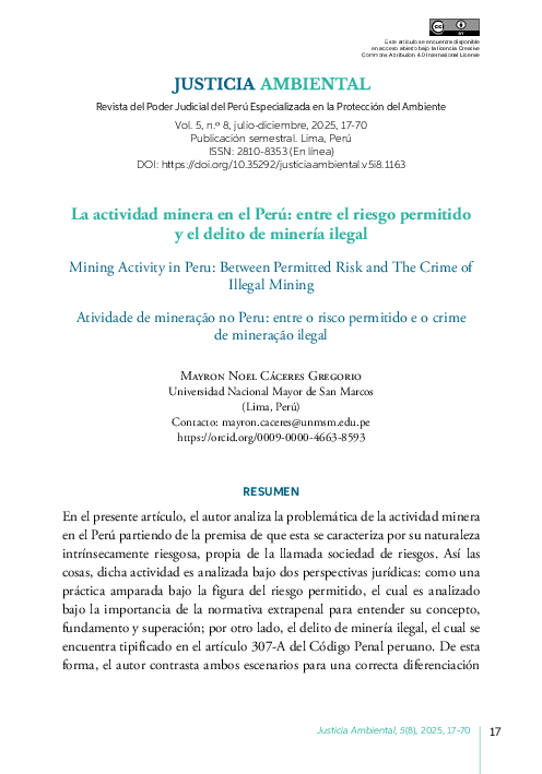(PDF) La actividad minera en el Perú: entre el riesgo permitido y el ...