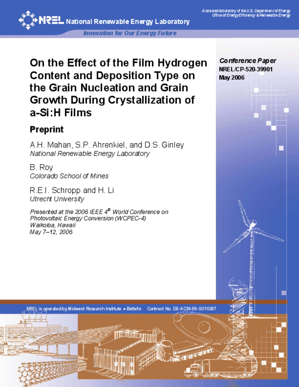 (PDF) On the Effect of the Film Hydrogen Content and Deposition Type on ...