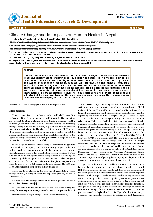 (PDF) Climate Change and Its Impacts on Human Health in Nepal