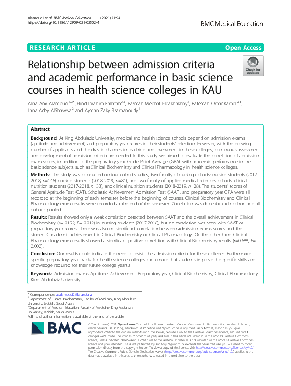 (PDF) Relationship between admission criteria and academic performance ...