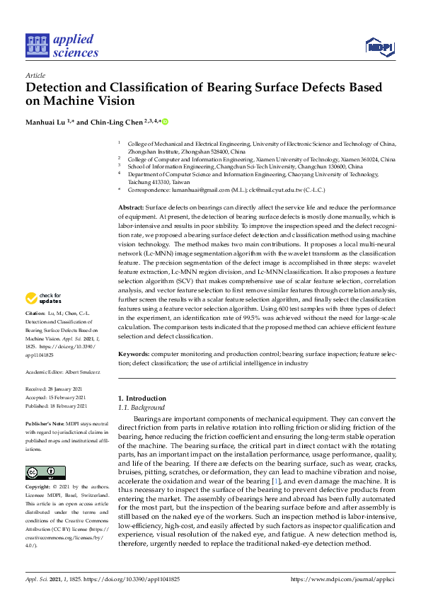 (PDF) Detection and Classification of Bearing Surface Defects Based on ...