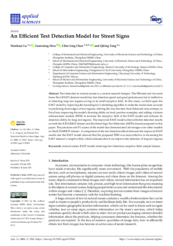 (PDF) An Efficient Text Detection Model for Street Signs
