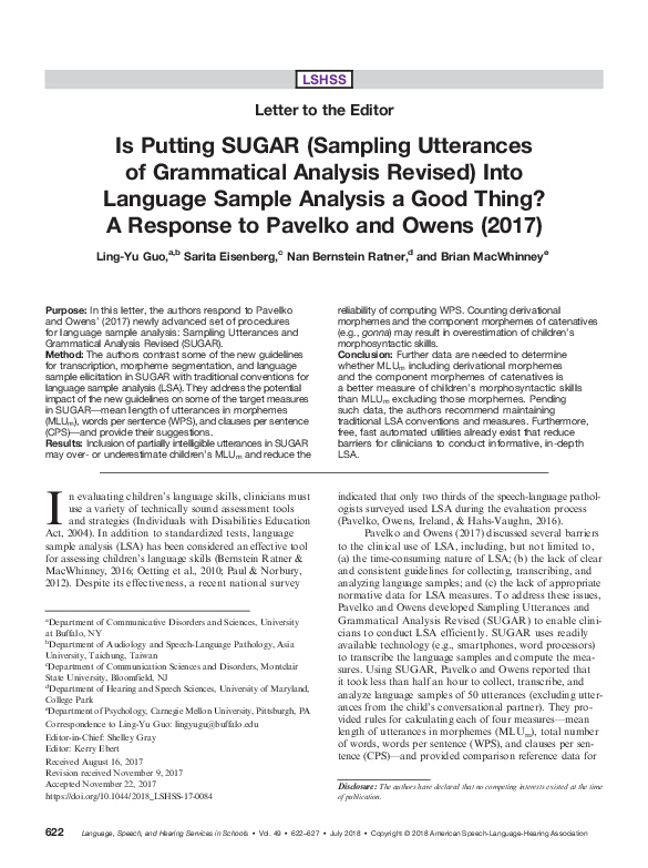 (PDF) Is Putting SUGAR (Sampling Utterances of Grammatical Analysis ...