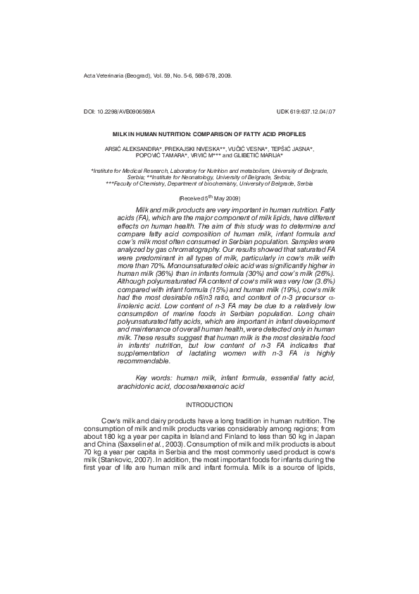 (PDF) Milk in human nutrition: Comparison of fatty acid profiles