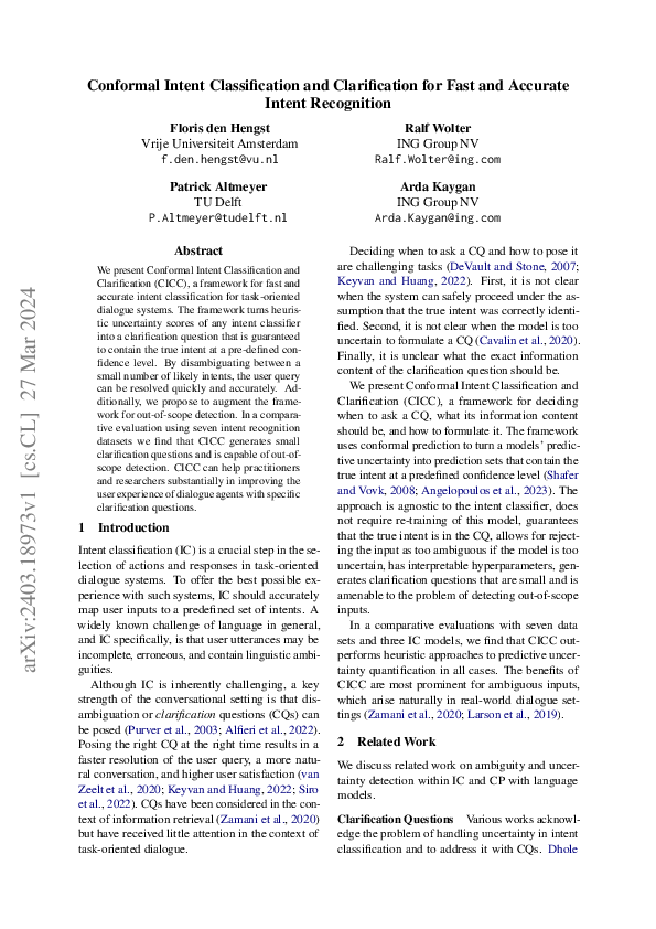 (PDF) Conformal Intent Classification and Clarification for Fast and ...