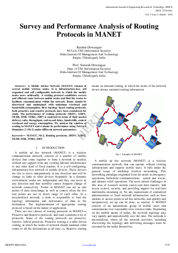 (PDF) Survey and Performance Analysis of Routing Protocols in MANET
