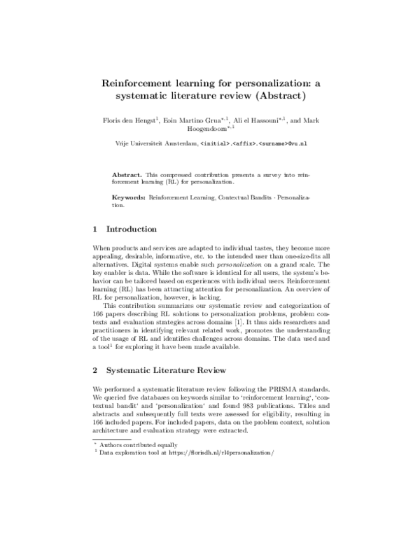 (PDF) Reinforcement learning for personalization: A systematic ...