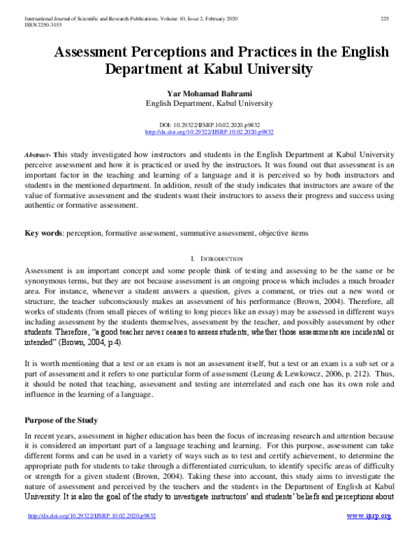 (PDF) Assessment Perceptions and Practices in the English Department at ...