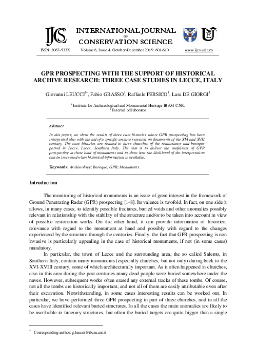 (PDF) GPR Prospecting with the Support of Historical Archive Research ...