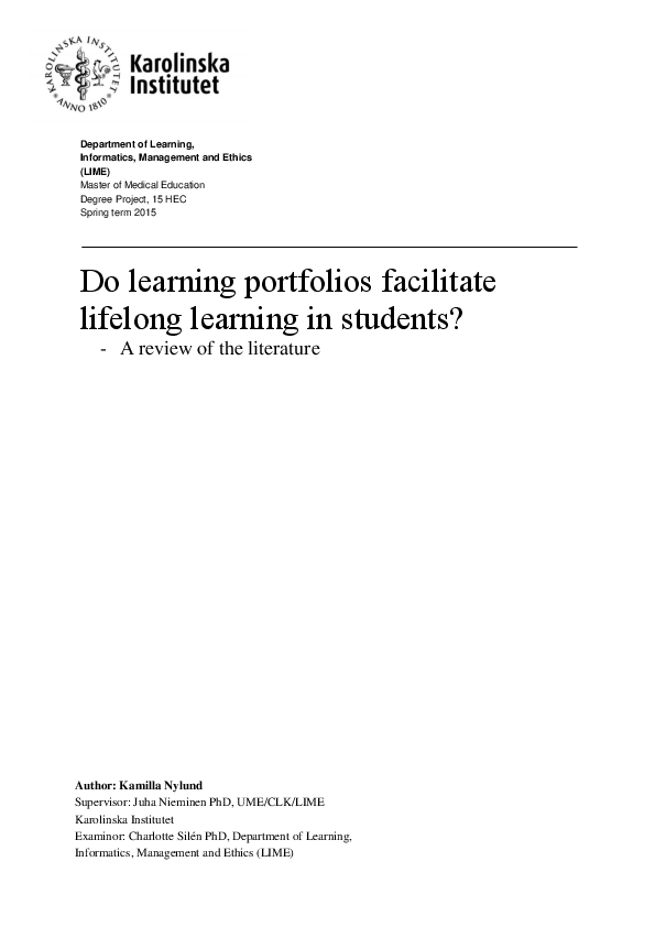 (PDF) Do learning portfolios facilitate lifelong learning in students