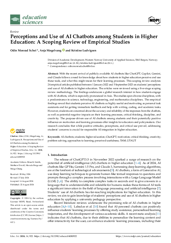 (PDF) Perceptions and Use of AI Chatbots among Students in Higher ...