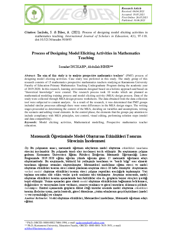 (PDF) Process of Designing Model Eliciting Activities in Mathematics ...