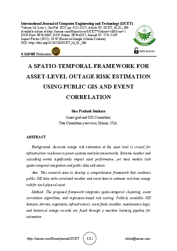 (PDF) A SPATIO-TEMPORAL FRAMEWORK FOR ASSET-LEVEL OUTAGE RISK ...