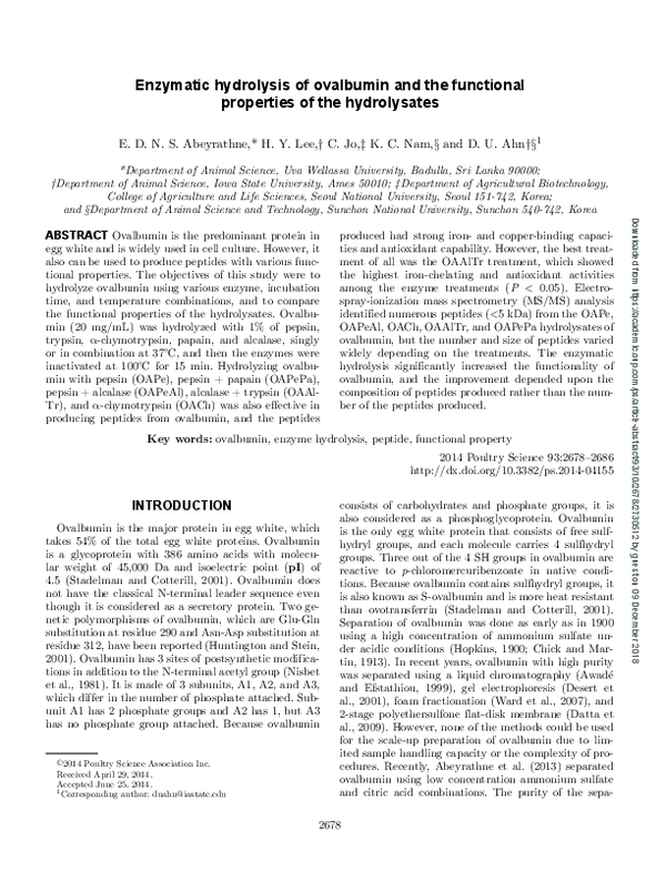 (PDF) Enzymatic hydrolysis of ovalbumin and the functional properties ...