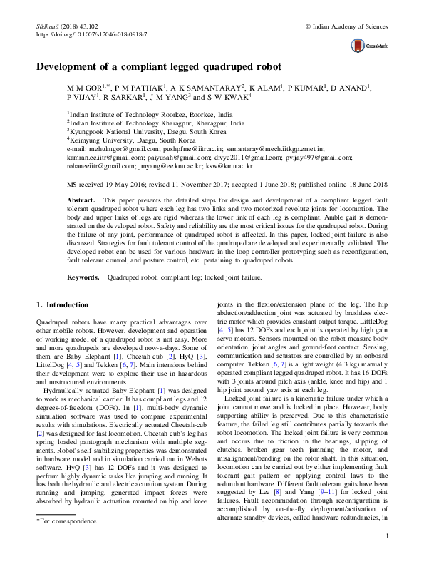 (PDF) Development of a compliant legged quadruped robot