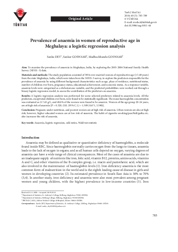 (PDF) Prevalence of anaemia in women of reproductive age in Meghalaya ...