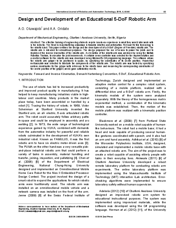 (PDF) Design and Development of an Educational 5-DoF Robotic Arm