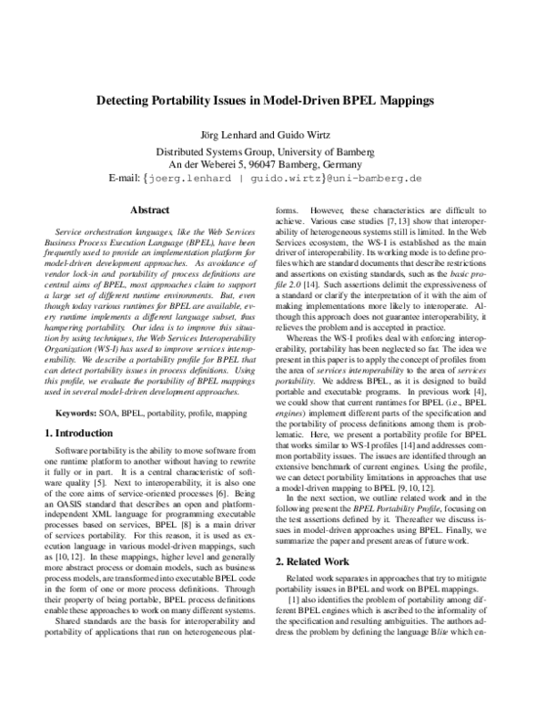 (PDF) Detecting Portability Issues in Model-Driven BPEL Mappings