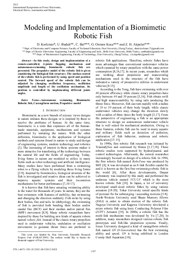 (PDF) Modeling and implementation of a biomimetic robotic fish