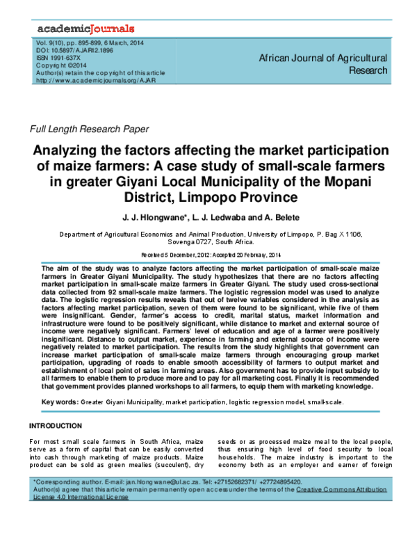 (PDF) Analyzing the factors affecting the market participation of maize ...
