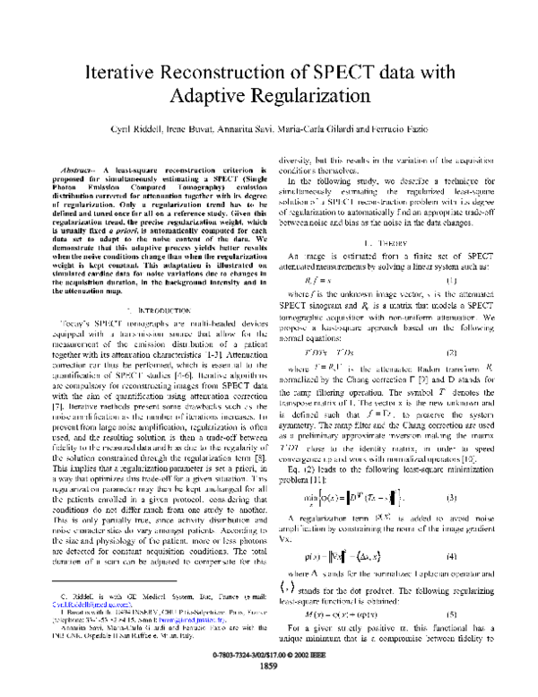 (PDF) Iterative reconstruction of SPECT data with adaptive regularization