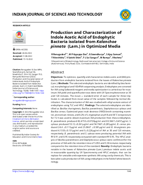 (PDF) Production and Characterization of Indole Acetic Acid of ...