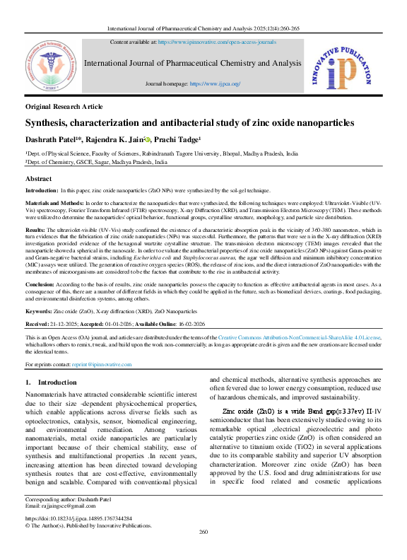 (PDF) Synthesis, characterization and antibacterial study of zinc oxide ...