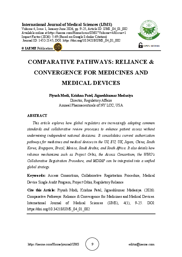 (PDF) COMPARATIVE PATHWAYS: RELIANCE & CONVERGENCE FOR MEDICINES AND ...