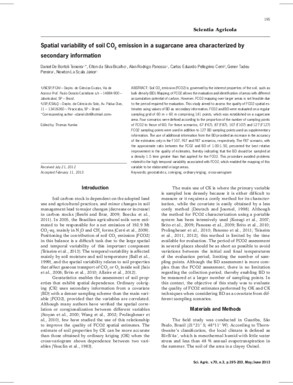 (PDF) Spatial variability of soil CO2 emission in a sugarcane area ...