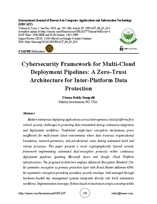 (PDF) Cybersecurity Framework for Multi-Cloud Deployment Pipelines: A ...
