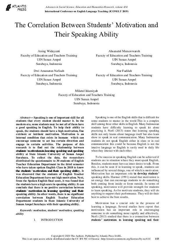 (PDF) The Correlation Between Students’ Motivation and Their Speaking ...