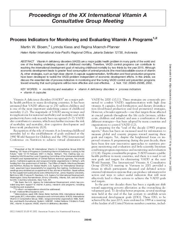 (PDF) Process Indicators for Monitoring and Evaluating Vitamin A Programs