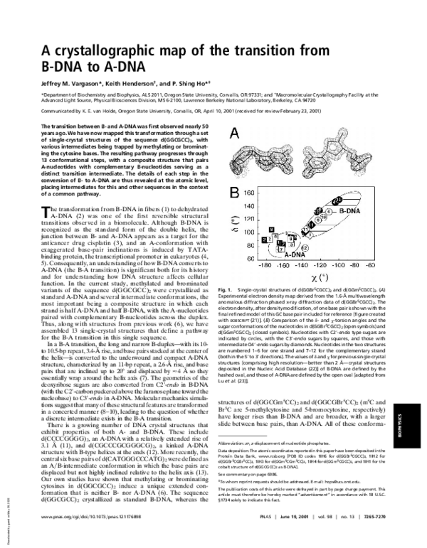 (PDF) A crystallographic map of the transition from B-DNA to A-DNA