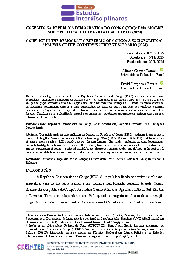 (PDF) Conflict in the Democratic Republic of Congo: a sociopolitical ...