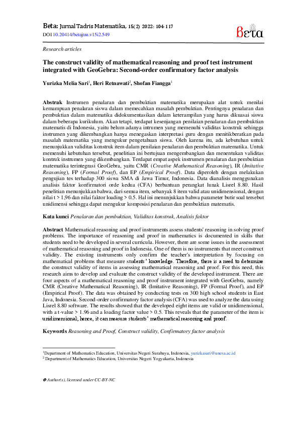 (PDF) The construct validity of mathematical reasoning and proof test ...