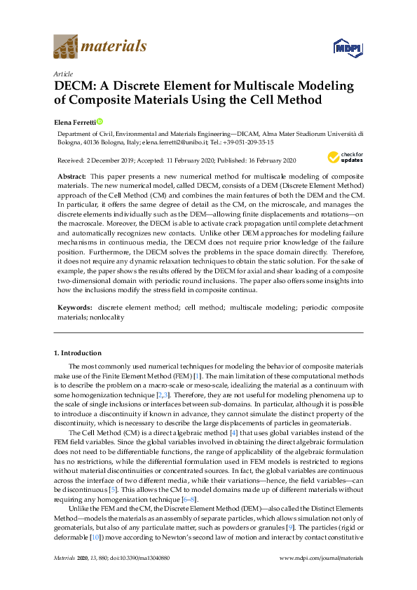 (PDF) DECM: A Discrete Element for Multiscale Modeling of Composite ...