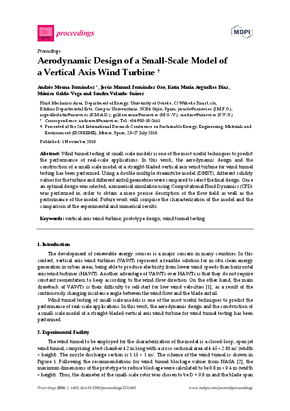 (PDF) Aerodynamic Design of a Small-Scale Model of a Vertical Axis Wind ...