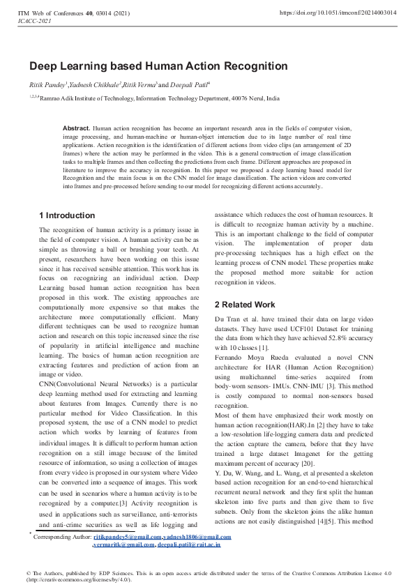 (PDF) Deep Learning based Human Action Recognition