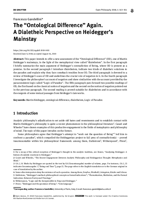 (PDF) The “Ontological Difference” Again. A Dialetheic Perspective on ...
