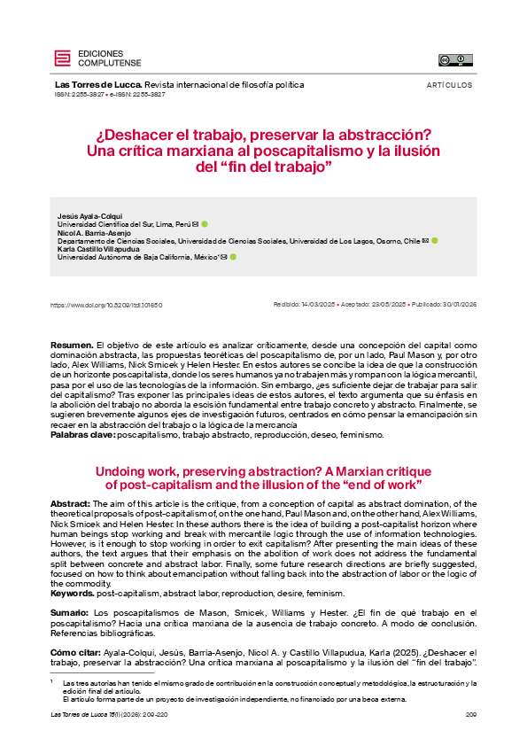 (PDF) Undoing work, preserving abstraction? A Marxian critique of post ...