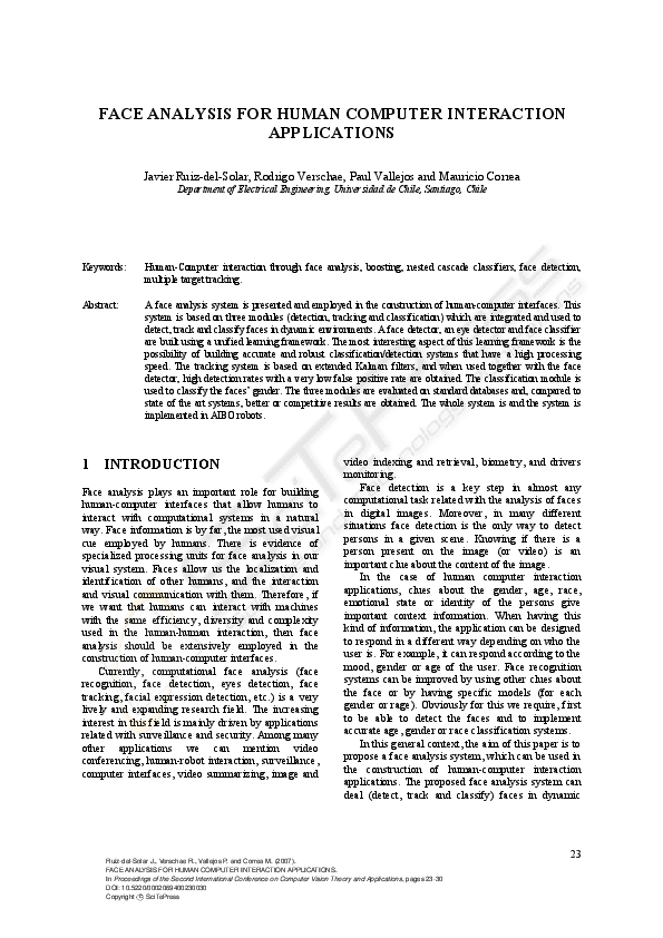 (PDF) Face Analysis for Human Computer Interaction Applications