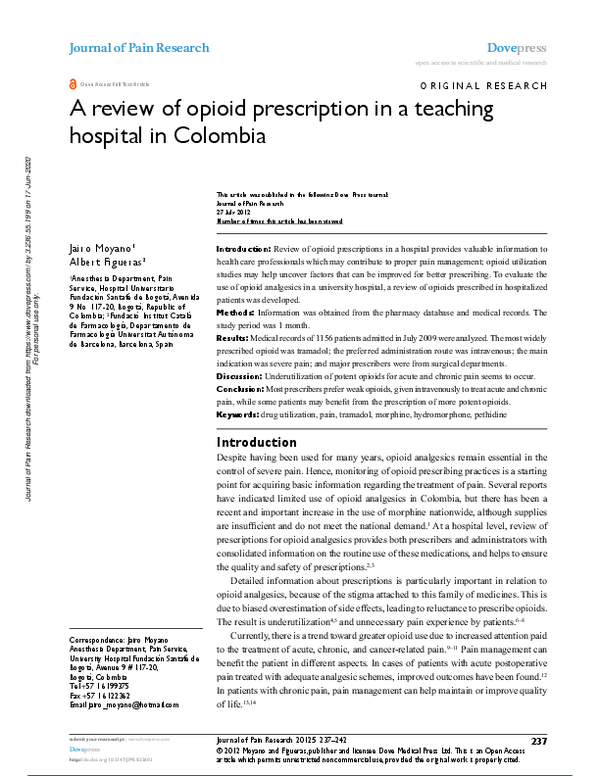 (PDF) A review of opioid prescription in a teaching hospital in Colombia