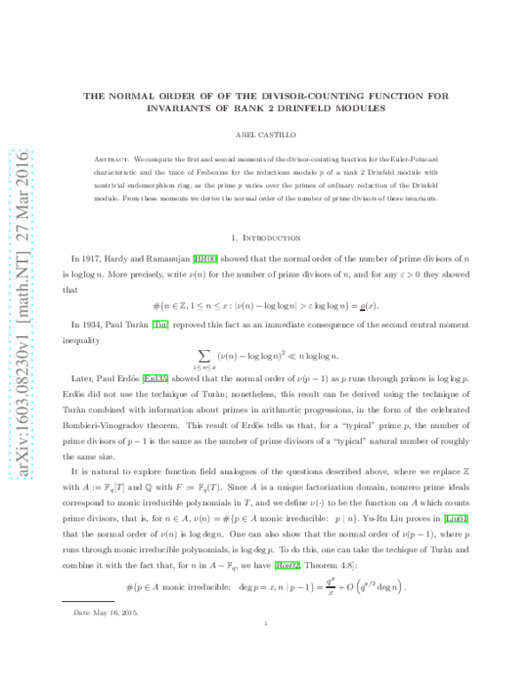 (PDF) The normal order of of the divisor-counting function for ...