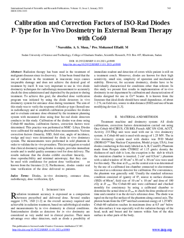 (PDF) Calibration and Correction Factors of ISO-Rad Diodes P-Type for ...