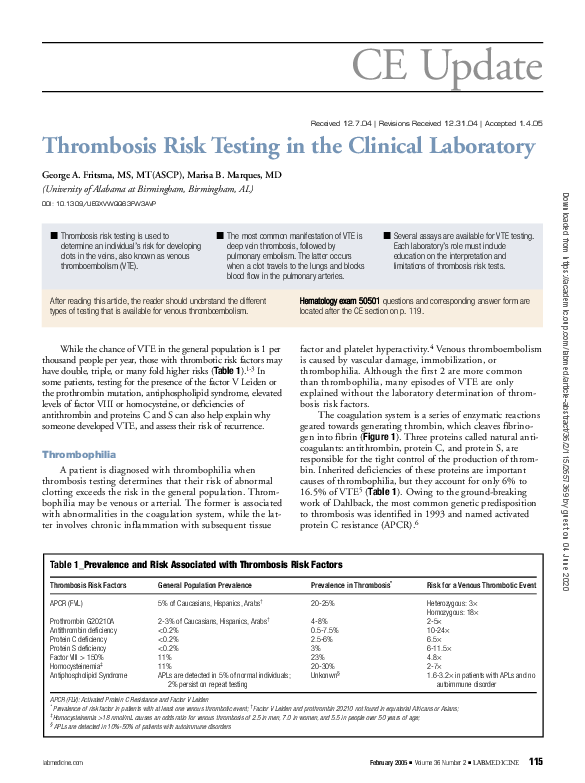 (PDF) Thrombosis Risk Testing in the Clinical Laboratory