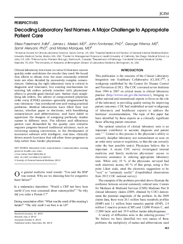 (PDF) Decoding Laboratory Test Names: A Major Challenge to Appropriate ...