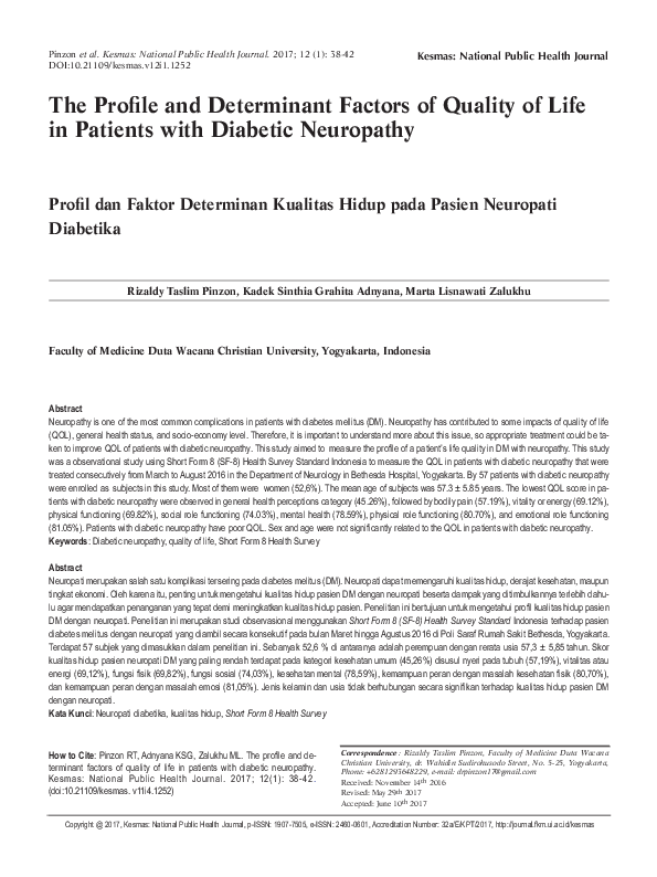 (PDF) The Profile and Determinant Factors of Quality of Life in ...