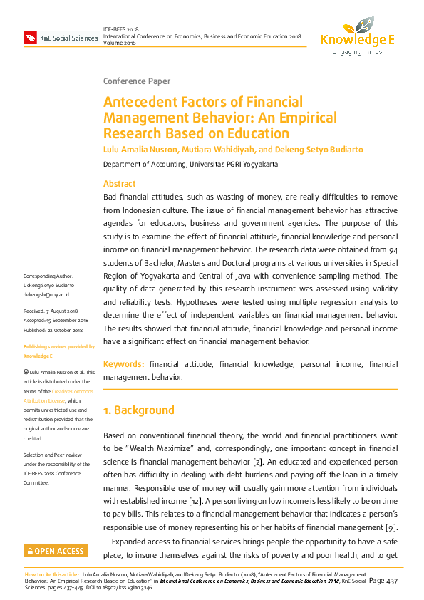 (PDF) Antecedent Factors of Financial Management Behavior: An Empirical ...